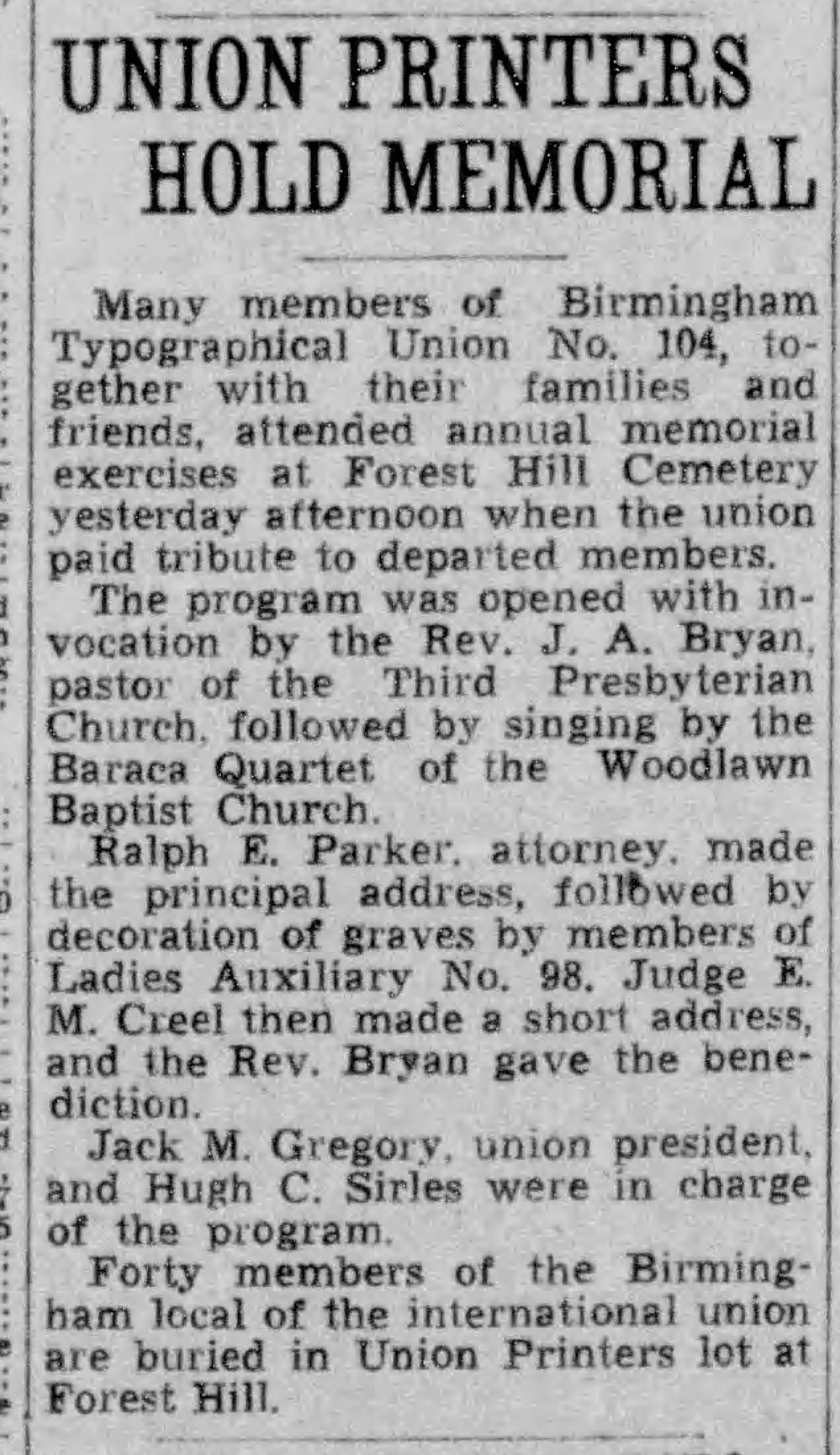 Union Printers Memorial